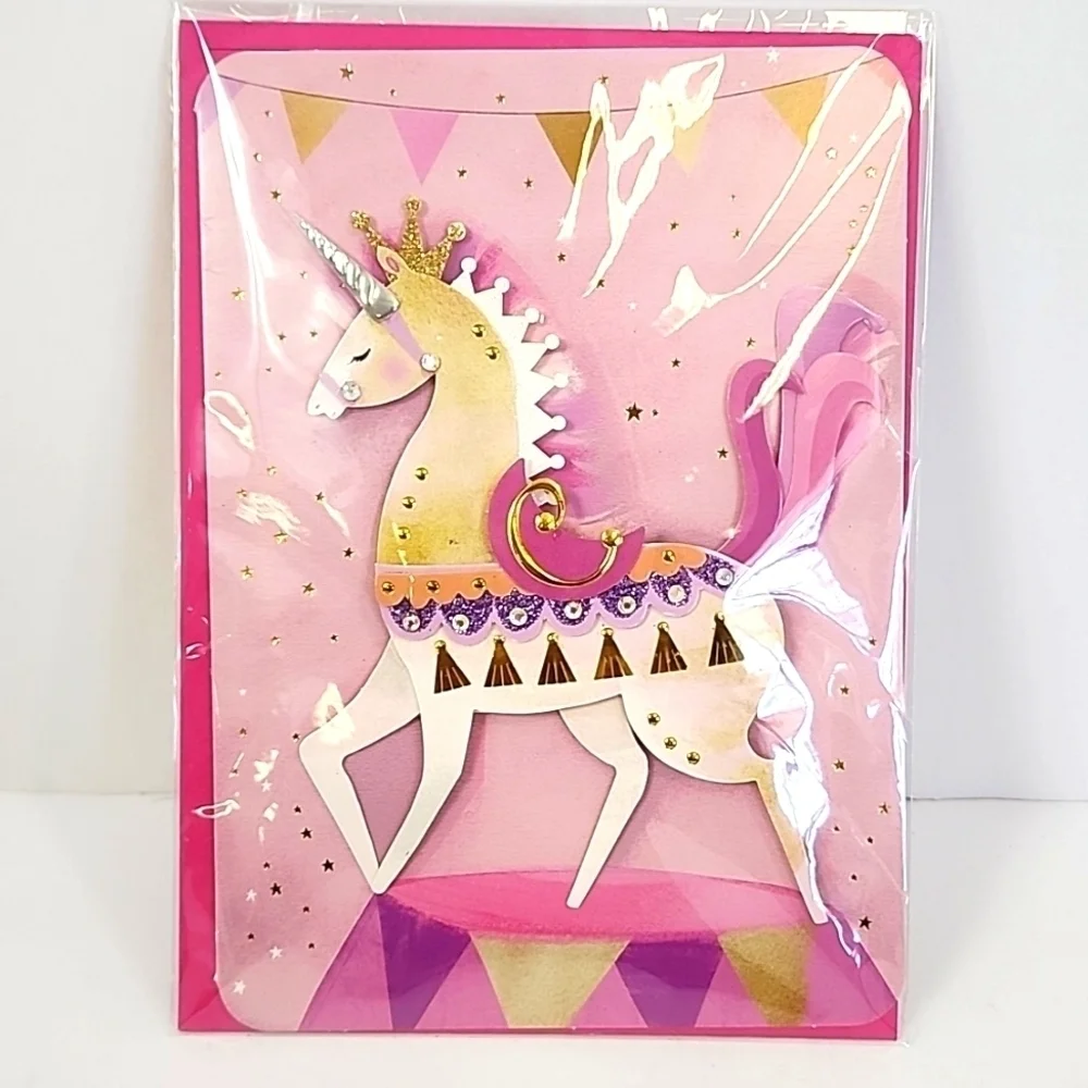 Unicorn Birthday Card + 5pc Hair Clip Set Burgoyne OS